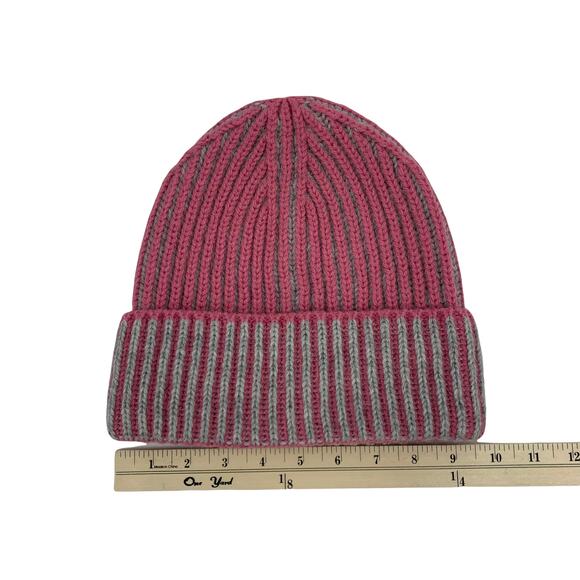 Two-Tone Pink wGrey Alpaca Wool Blend Rib Knit Cuffed Beanie by Aqua - Picture 8 of 10